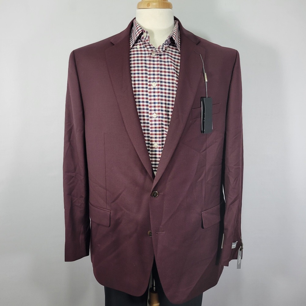 Michael‎ Kors KIDWELL Men's Sport Coat Blazer Two Button Burgundy Wool Blend 48L